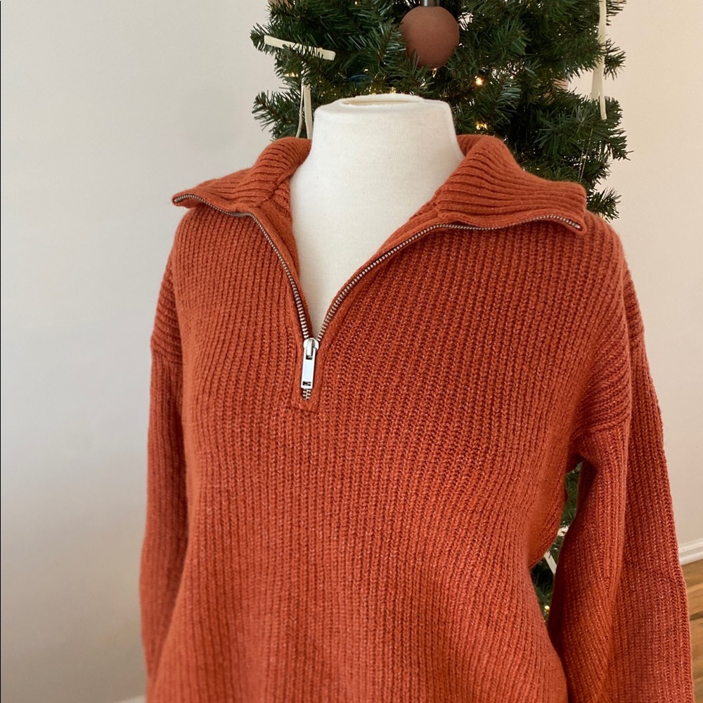 Old Navy Rib-Knit Quarter Zip Rust Color - Picture 2 of 5